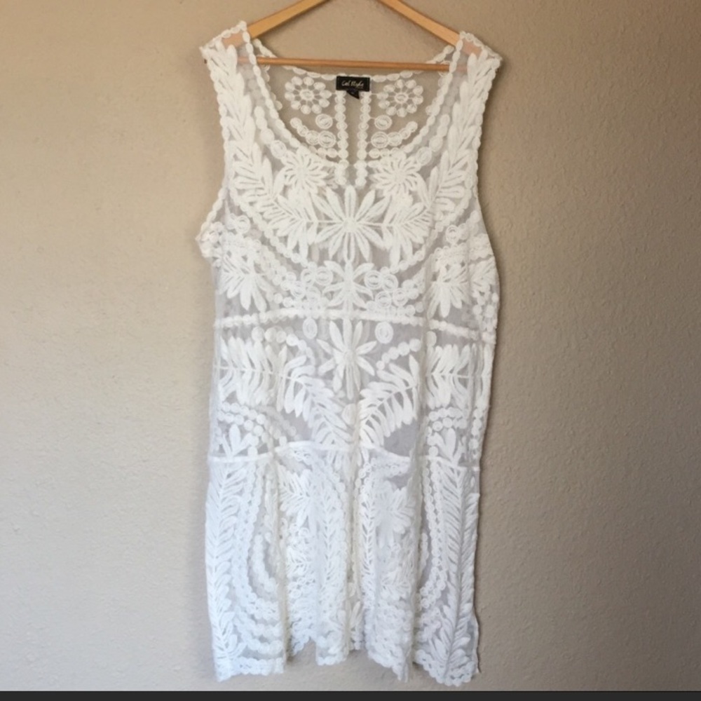 Cream white sheer lace tunic